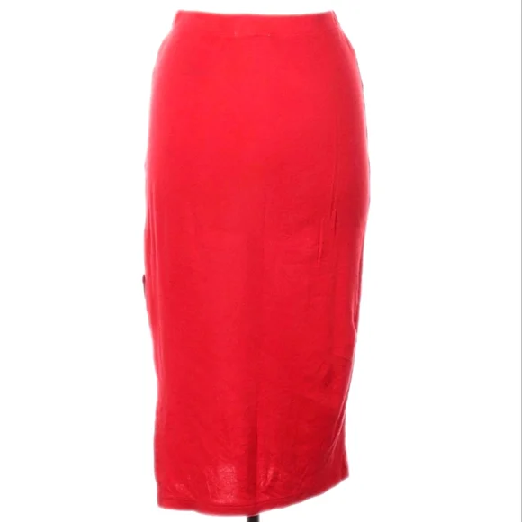 👠Forever 21 Red Pull-on Midi Skirt with Side Slit - Picture 4 of 5